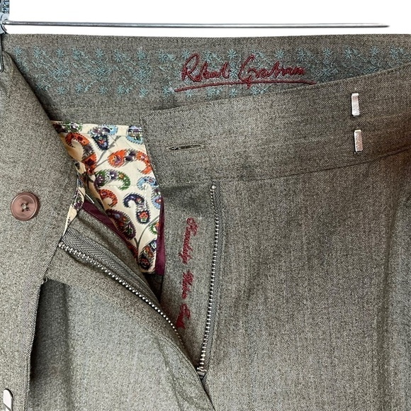 ROBERT GRAHAM GREY WIDE LEG DRESS PANTS SIZE 14 FAUX LEATHER TRIM - Picture 5 of 13